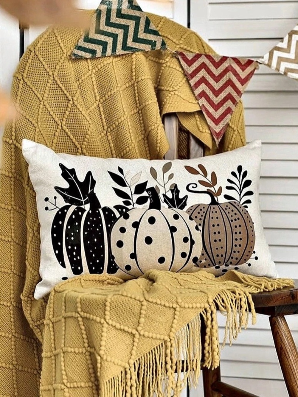 Pumpkin Accent Pillow Cover in Cream & Black